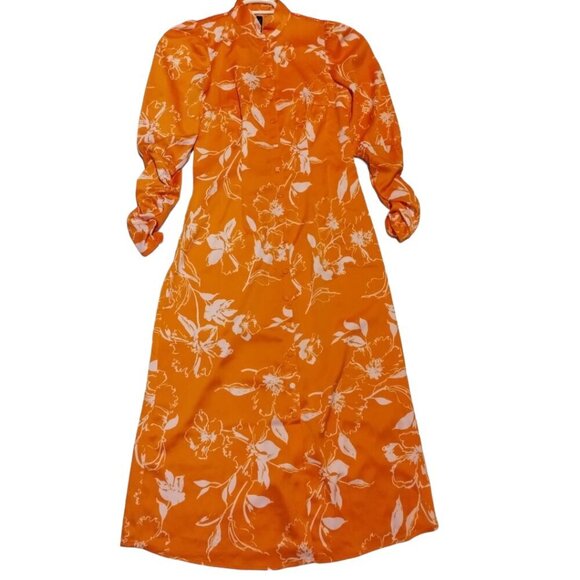Y.A.S Floral Jaquard Printed Button Up Midi Dress Sz EUS UK 8 Orange Long Sleeve - Picture 1 of 10